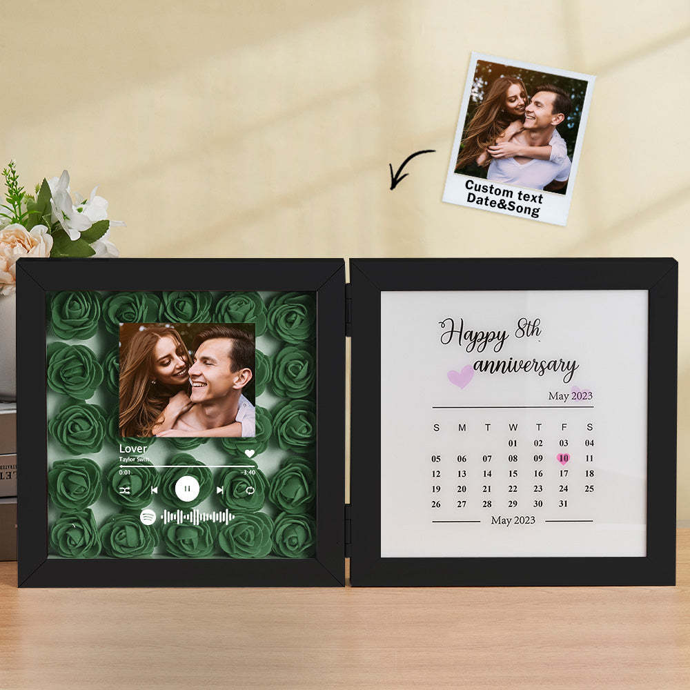 Personalized Photo Rose Flower Foldable Frame Custom Music Code Anniversary Gift for Couple - photomoonlamp