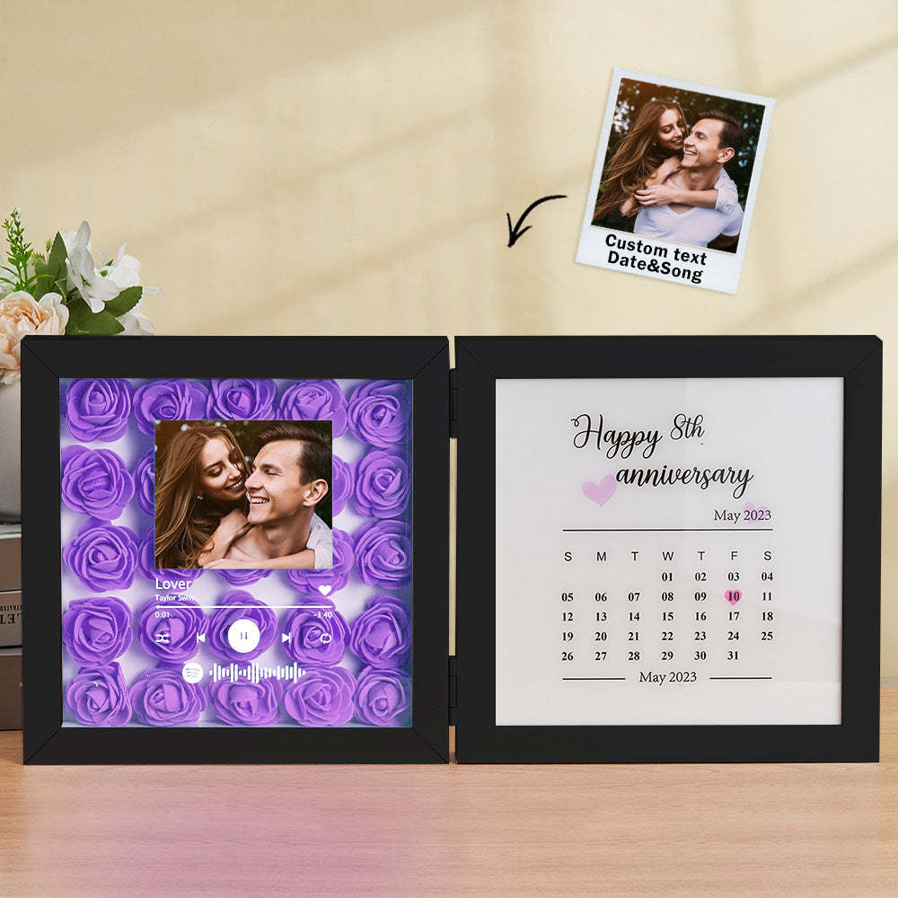 Personalized Photo Rose Flower Foldable Frame Custom Music Code Anniversary Gift for Couple - photomoonlamp