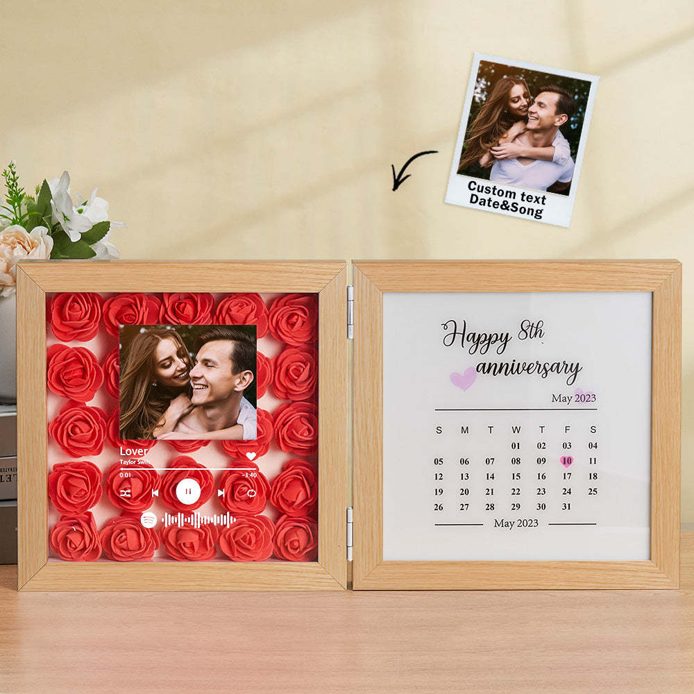 Personalized Photo Rose Flower Foldable Frame Custom Music Code Anniversary Gift for Couple - photomoonlamp