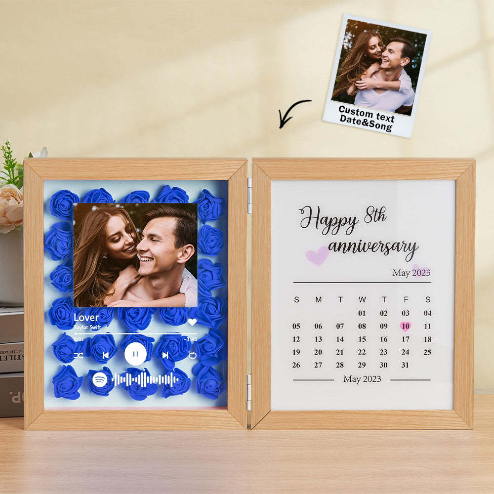 Personalized Photo Rose Flower Foldable Frame Custom Music Code Anniversary Gift for Couple - photomoonlamp