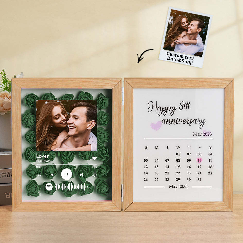 Personalized Photo Rose Flower Foldable Frame Custom Music Code Anniversary Gift for Couple - photomoonlamp