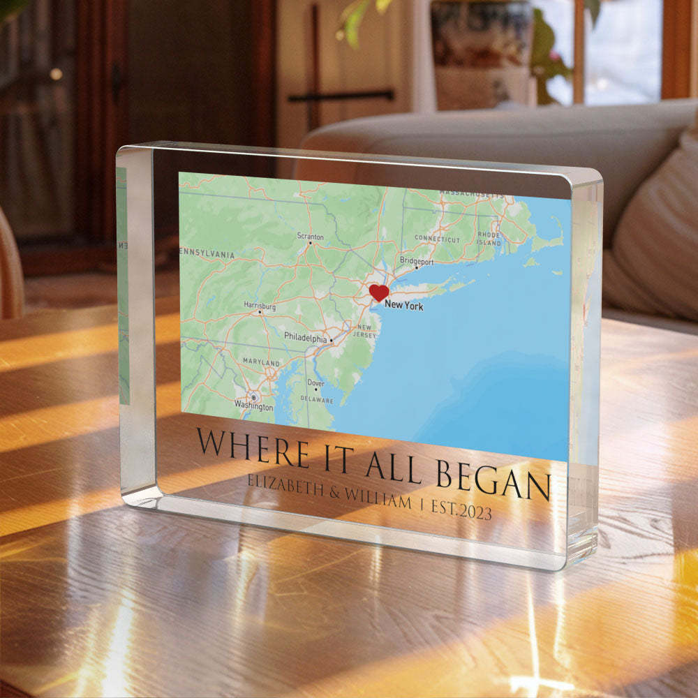 Where It All Began - Personalized Map Rectangle Shaped Acrylic Plaque Custom Text Home Decoration Gift For Couple Anniversary Gift - photomoonlamp