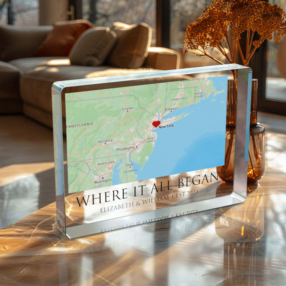 Where It All Began - Personalized Map Rectangle Shaped Acrylic Plaque Custom Text Home Decoration Gift For Couple Anniversary Gift - photomoonlamp