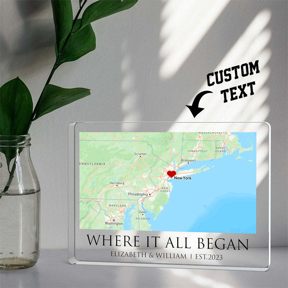 Where It All Began - Personalized Map Rectangle Shaped Acrylic Plaque Custom Text Home Decoration Gift For Couple Anniversary Gift - photomoonlamp