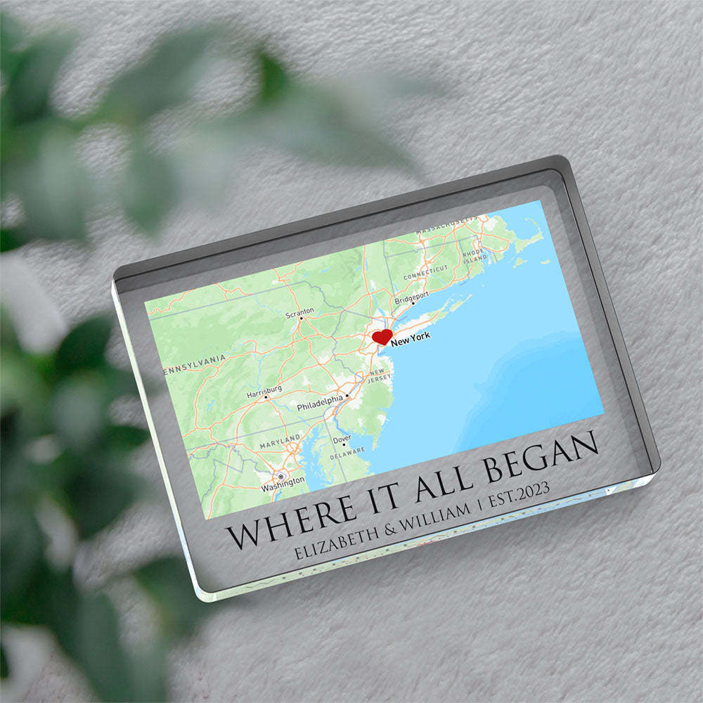 Where It All Began - Personalized Map Rectangle Shaped Acrylic Plaque Custom Text Home Decoration Gift For Couple Anniversary Gift - photomoonlamp