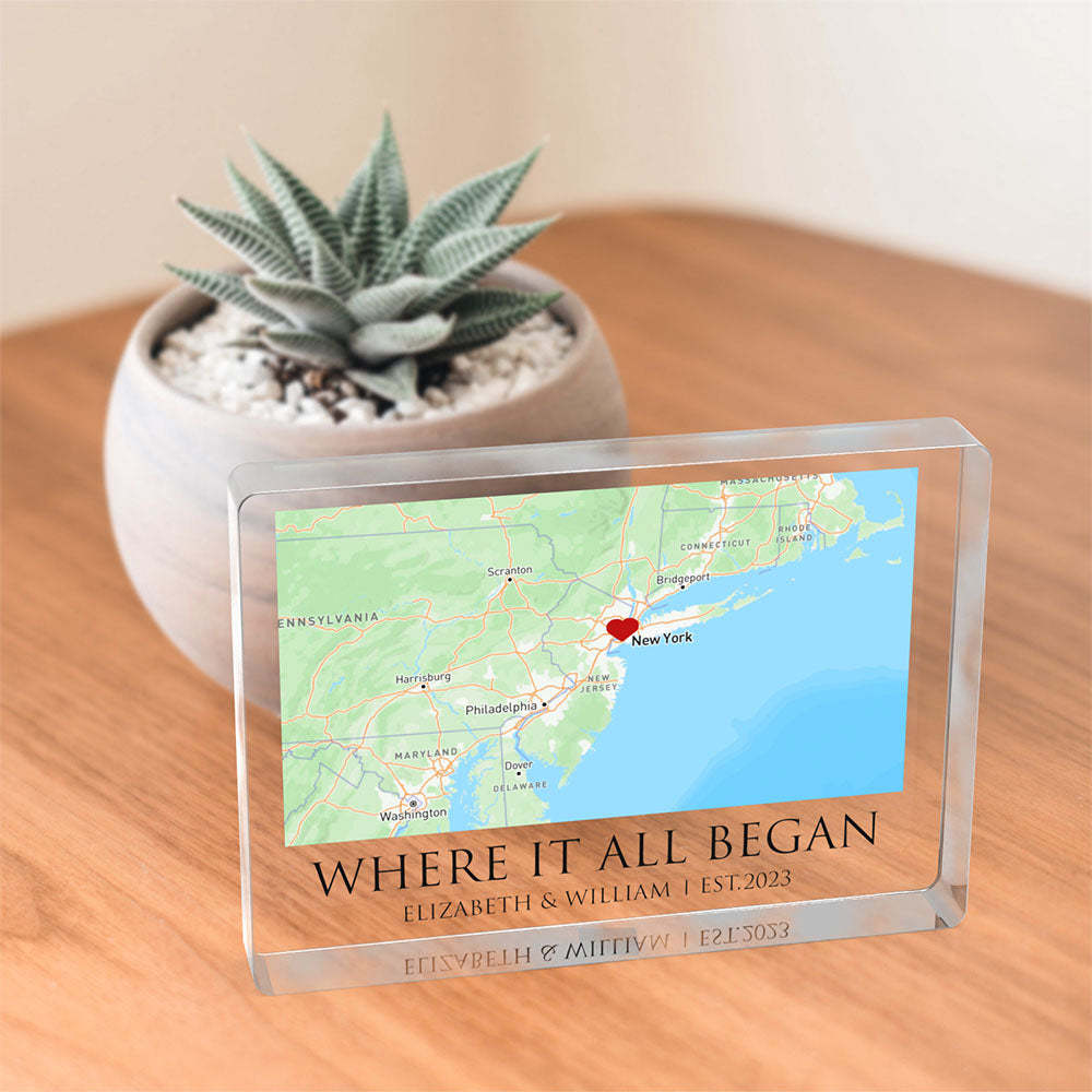 Where It All Began - Personalized Map Rectangle Shaped Acrylic Plaque Custom Text Home Decoration Gift For Couple Anniversary Gift - photomoonlamp
