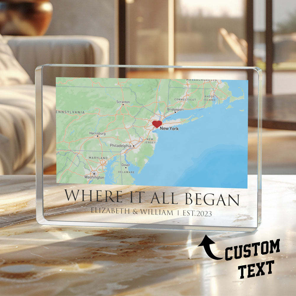 Where It All Began - Personalized Map Rectangle Shaped Acrylic Plaque Custom Text Home Decoration Gift For Couple Anniversary Gift - photomoonlamp