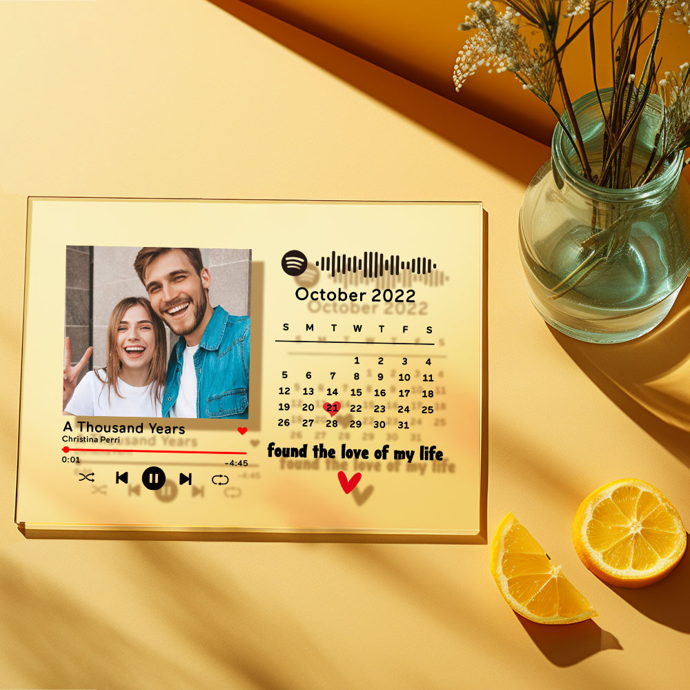 Custom Photo Anniversary Calendar Acrylic Plaque Spotify Song Decor Gift For Couples