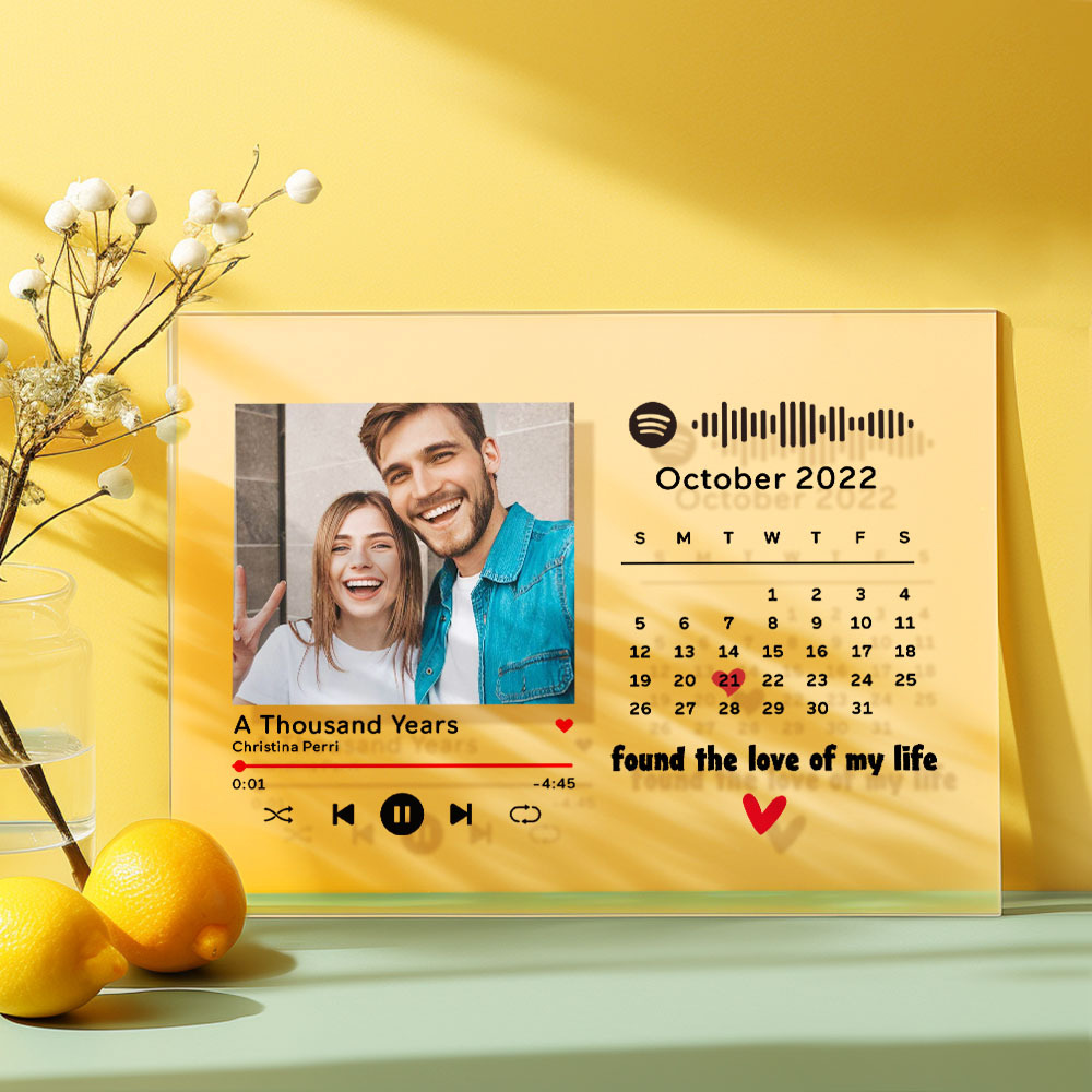Custom Photo Anniversary Calendar Acrylic Plaque Spotify Song Decor Gift For Couples