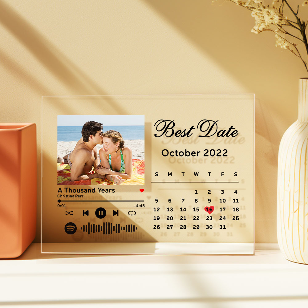 Custom Best Date Photo Calendar Plaque Acrylic Spotify Song Decor Anniversary Gift For Couples