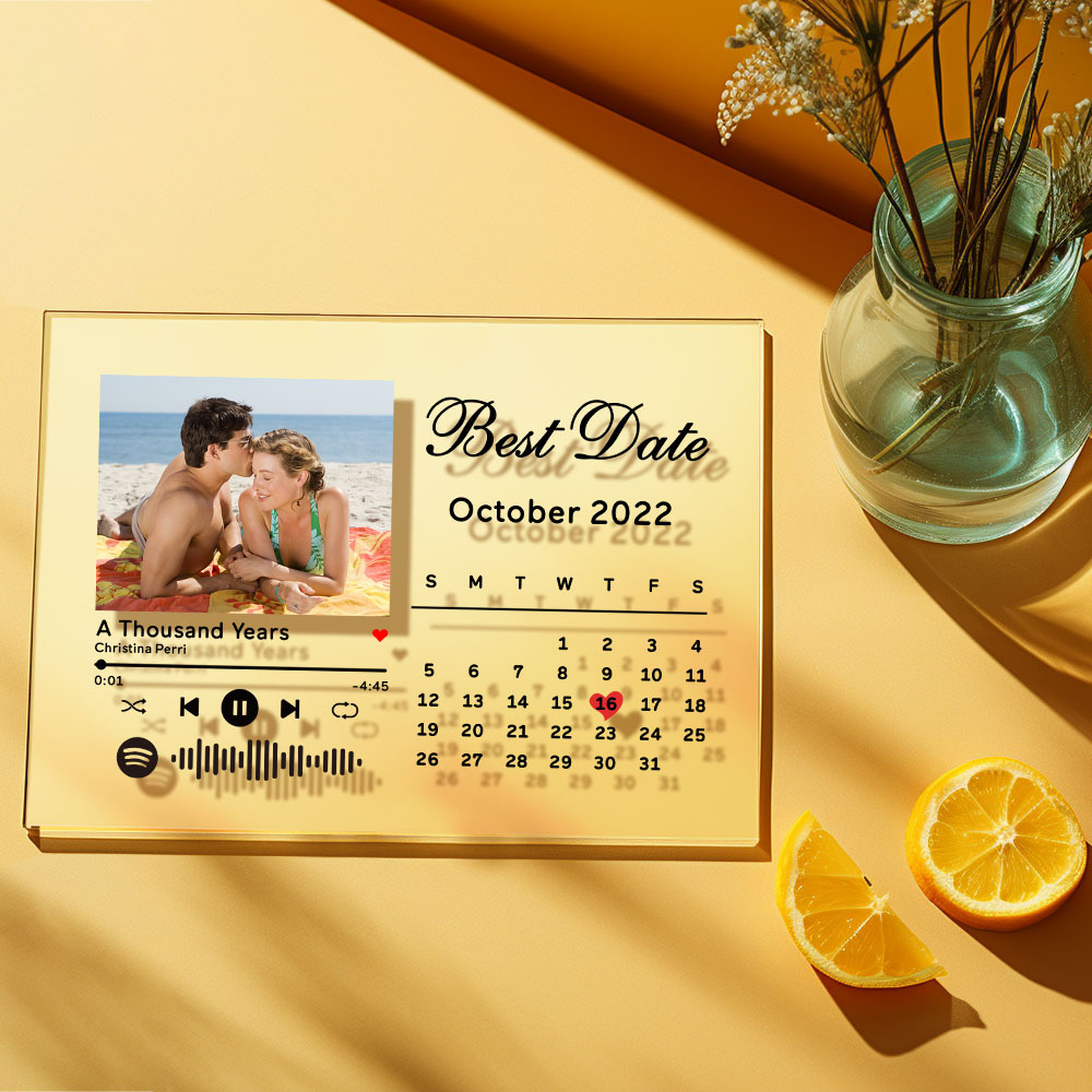 Custom Best Date Photo Calendar Plaque Acrylic Spotify Song Decor Anniversary Gift For Couples
