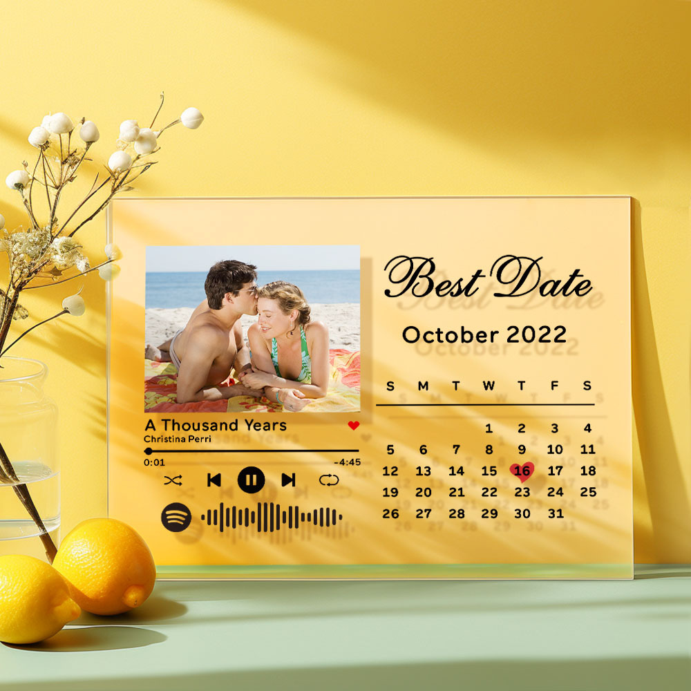 Custom Best Date Photo Calendar Plaque Acrylic Spotify Song Decor Anniversary Gift For Couples