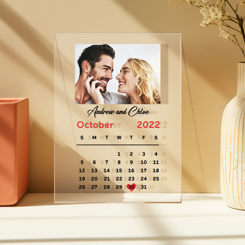 Custom Photo Anniversary Calendar Acrylic Plaque Home Decor Gift For Couples