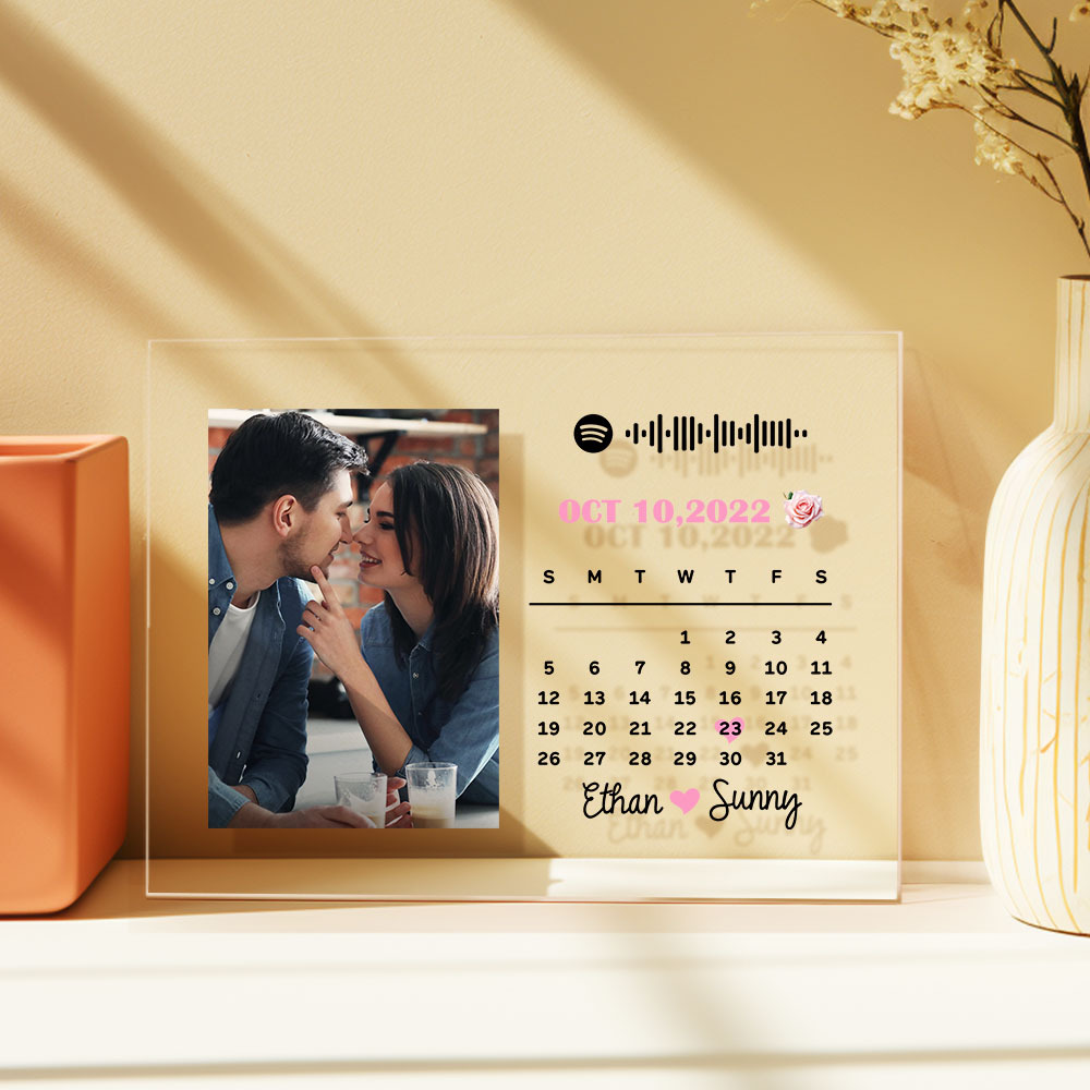 Custom Photo Calendar Plaque Acrylic Spotify Song Decor Anniversary Gift For Couples