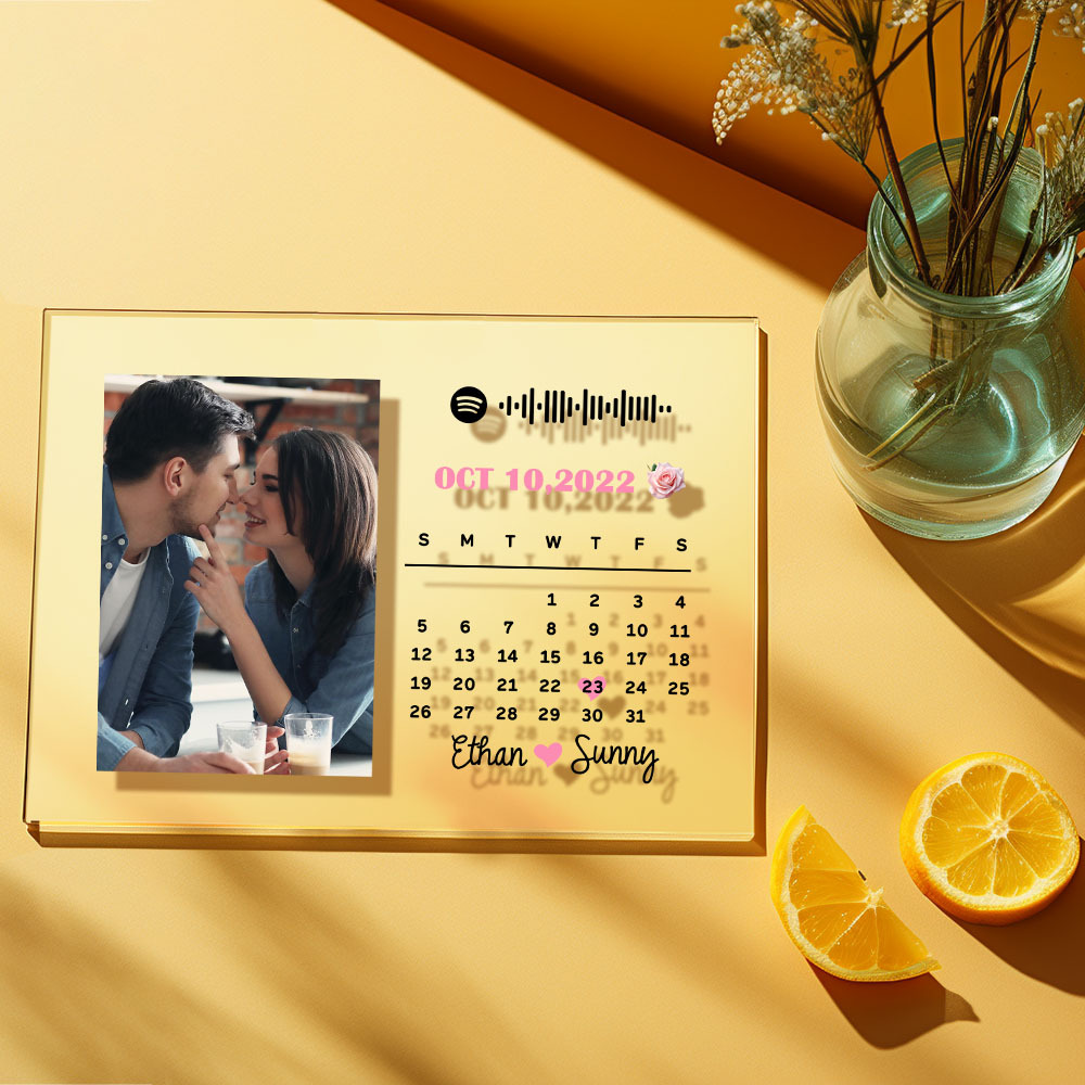 Custom Photo Calendar Plaque Acrylic Spotify Song Decor Anniversary Gift For Couples