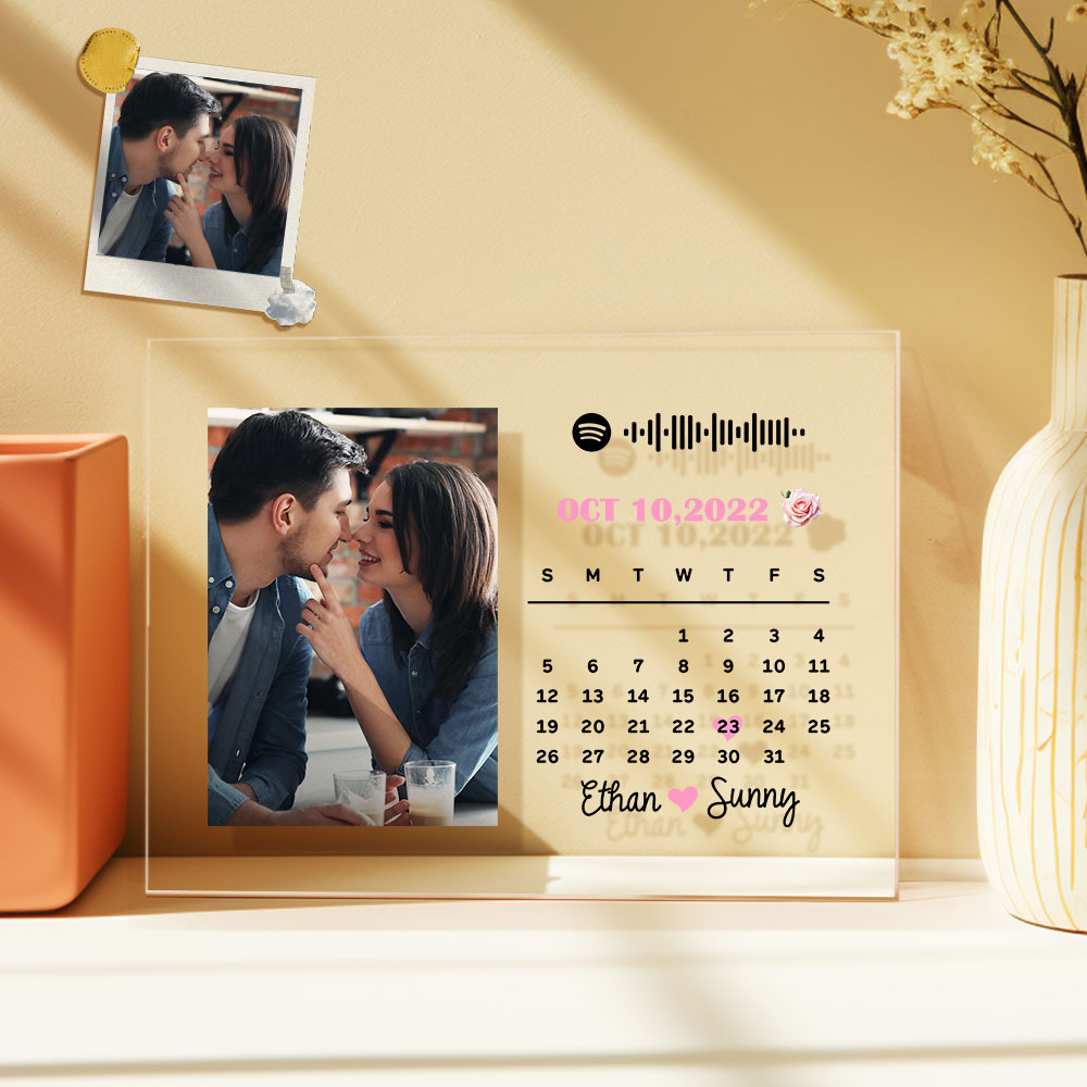 Custom Photo Calendar Plaque Acrylic Spotify Song Decor Anniversary Gift For Couples