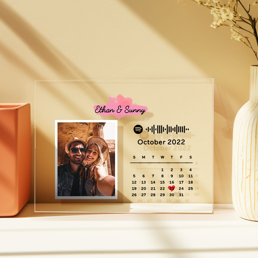 Custom Photo Calendar Acrylic Plaque Spotify Code Song Decor Photo Decor Anniversary Gift For Couples