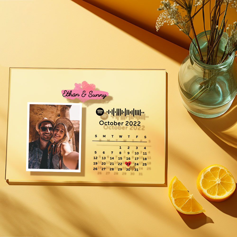 Custom Photo Calendar Acrylic Plaque Spotify Code Song Decor Photo Decor Anniversary Gift For Couples