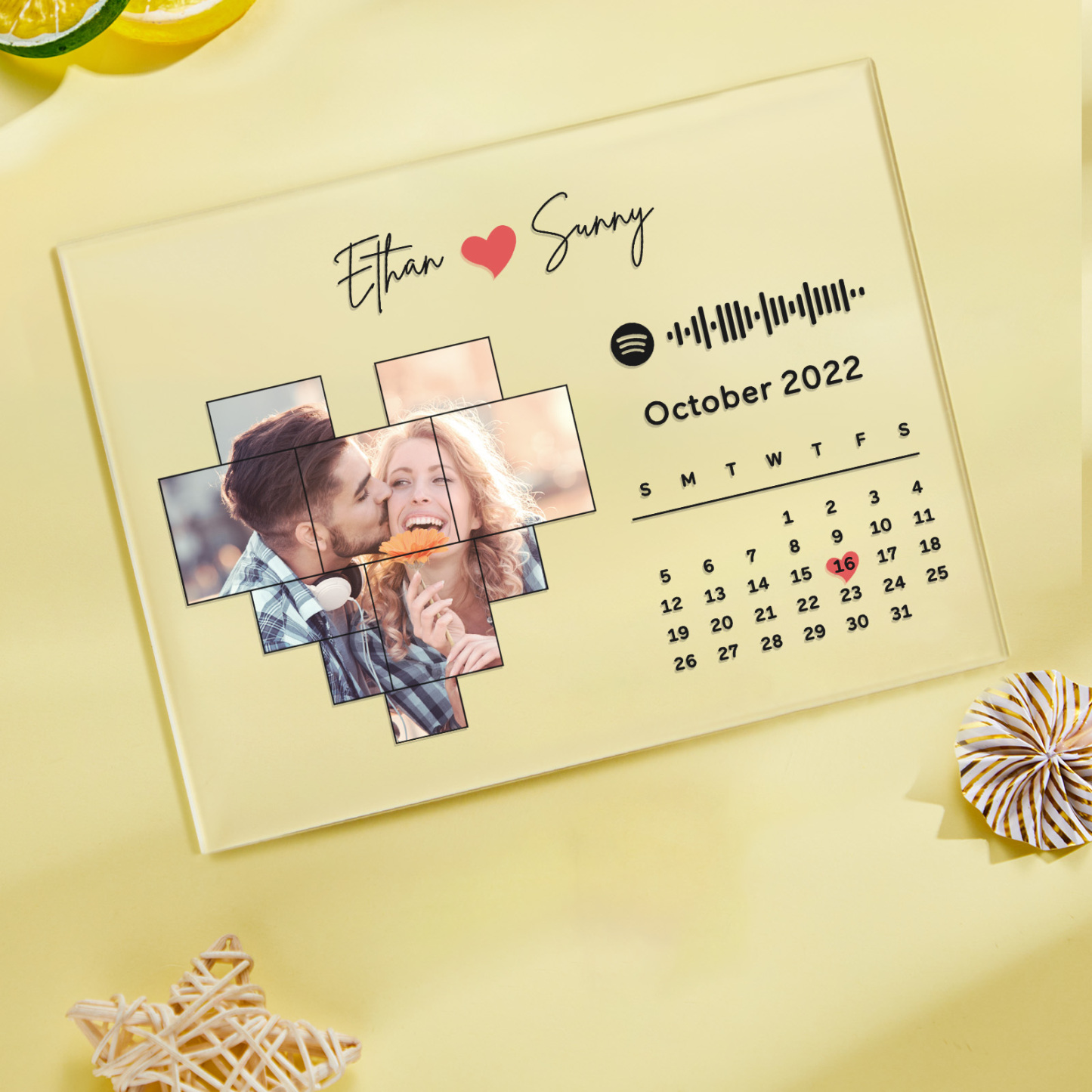 Personalied Photo Calendar Acrylic Plaque Spotify Song Decor Anniversary Gift