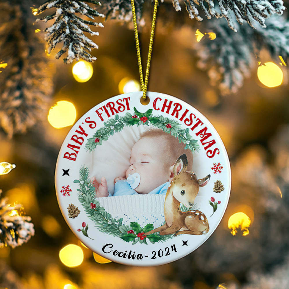 Personalized Baby's First Christmas Ornament with Photo Deer Christmas Ornament Gift for Kid - Myphotowallet