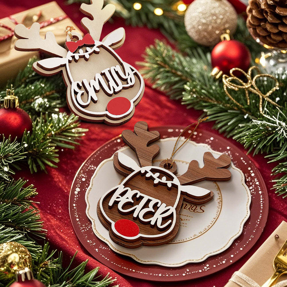 Personalized Reindeer Ornament with Name Christmas Tree Decorations Gift - PhotoMoonLamp