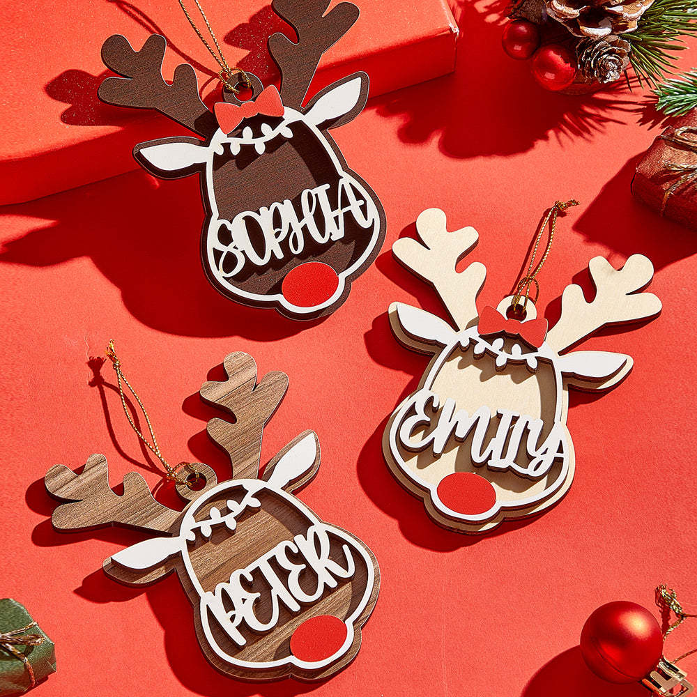Personalized Reindeer Ornament with Name Christmas Tree Decorations Gift - PhotoMoonLamp