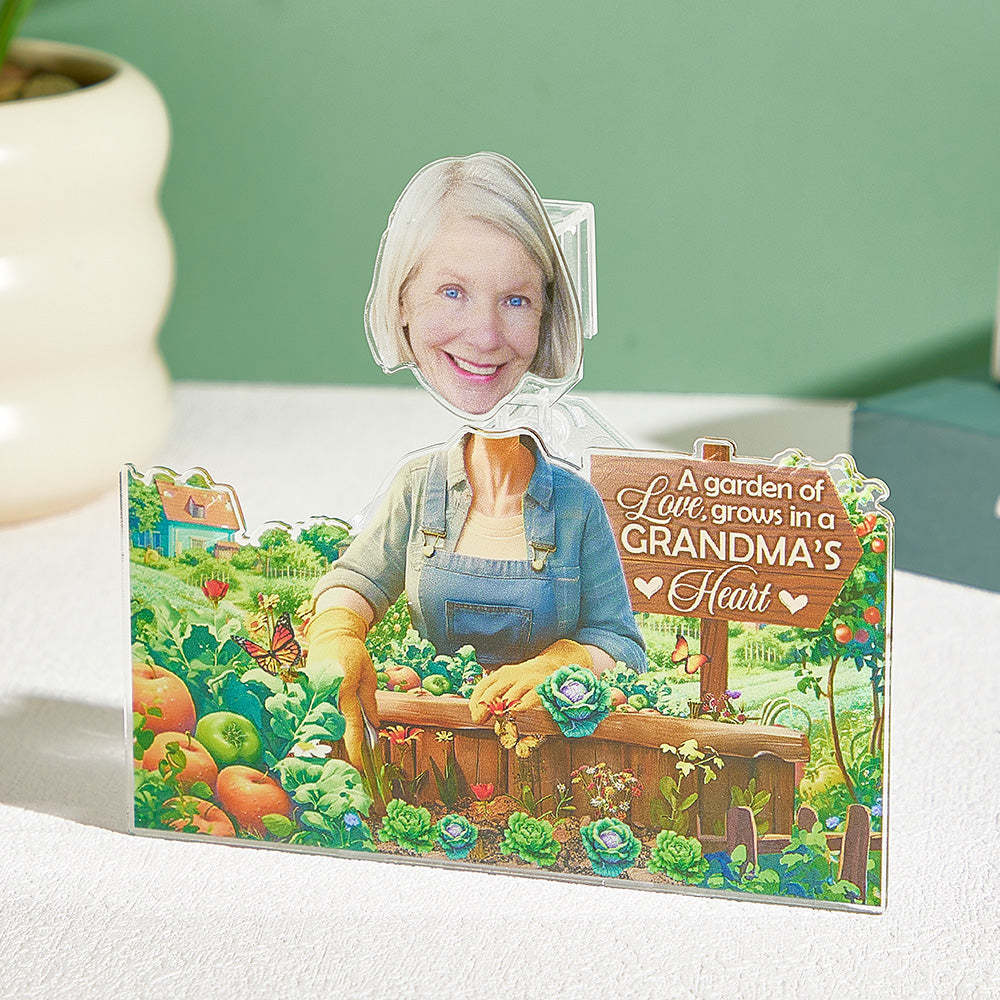 Personalized Face Grandma's Garden Shaking Head Standee Gift for Grandma - PhotoMoonLamp