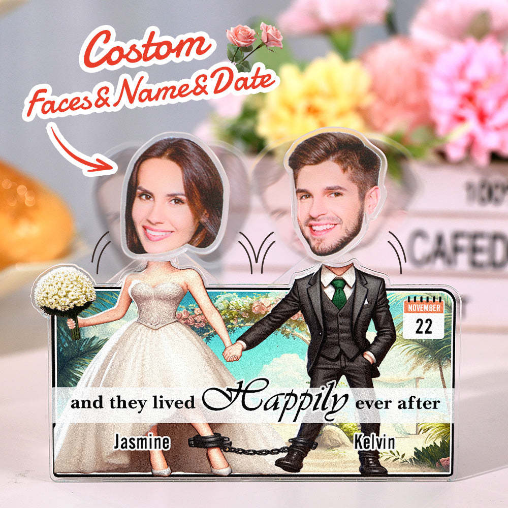 Personalized Face Newlywed Couple Shaking Head Standee Gift for Newlyweds - PhotoMoonLamp