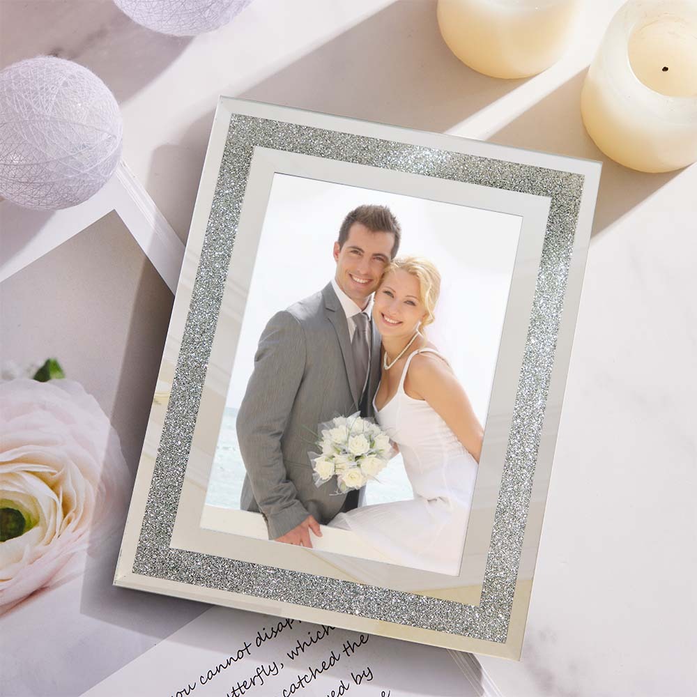 Custom Photo Frame Photo Holder Glass Mirror with Sparkling Crystal Boarder Gift for Her - photomoonlamp