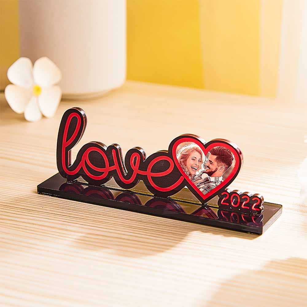 Custom Love Photo Frame Plaque Heart-shaped Acrylic Plaque Commemorative Gift - photomoonlamp