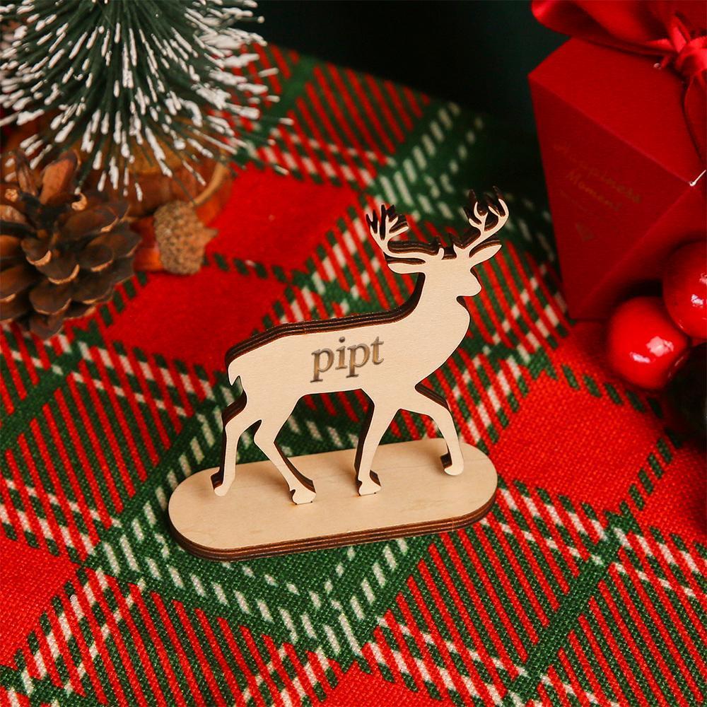 Custom Engraved Wooden Reindeer Personalize Christmas Table Decorations Gift For Family