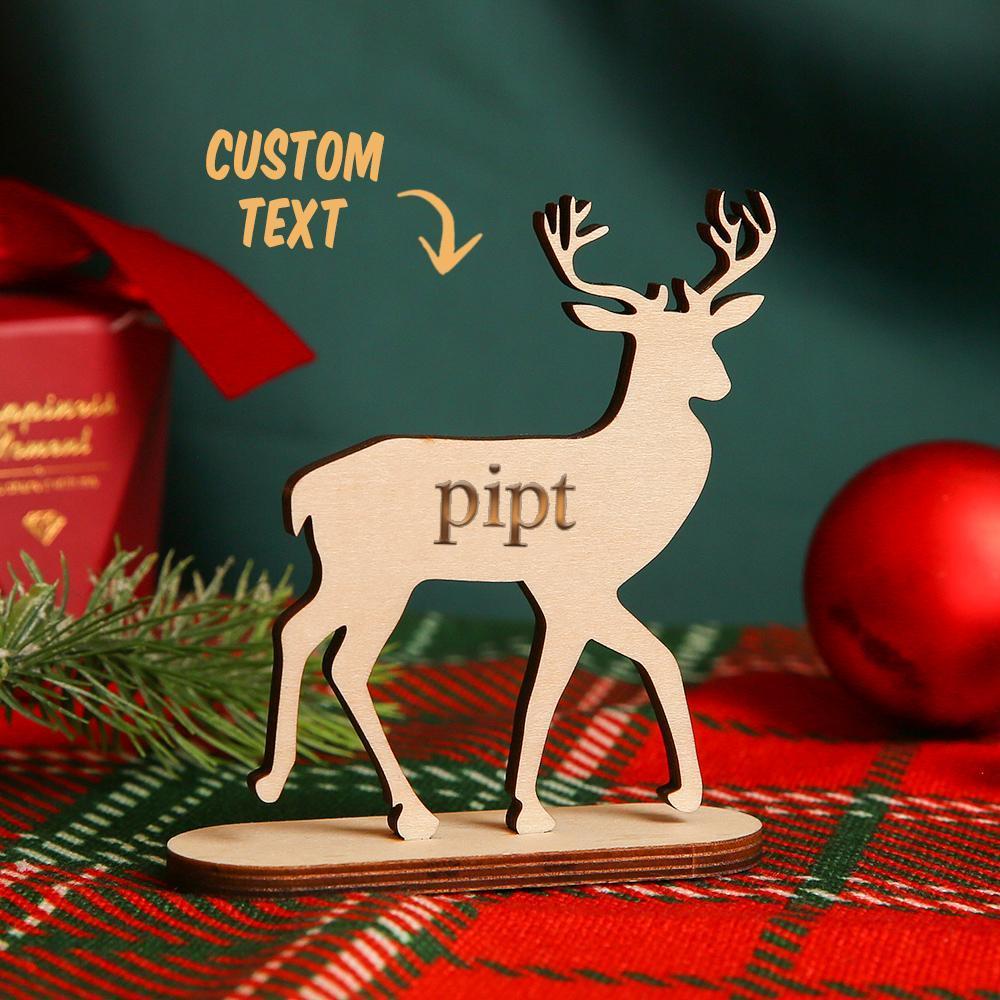 Custom Engraved Wooden Reindeer Personalize Christmas Table Decorations Gift For Family