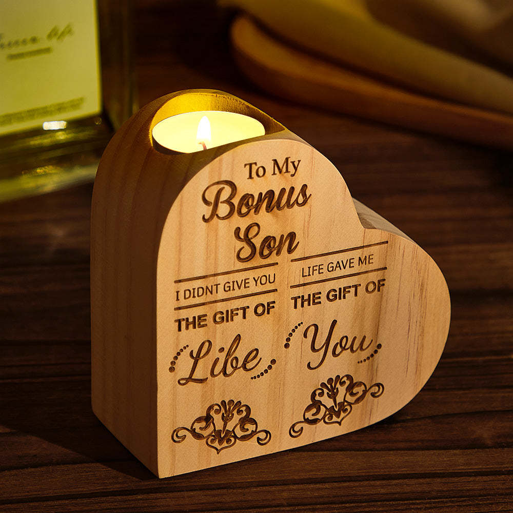 Custom Engraved Candlestick Heart-shaped Wooden Home Gifts - photomoonlamp