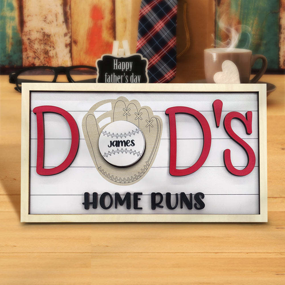Personalized Baseball Dad Wooden Name Sign Plaque Father's Day Gift for Dad Grandpa - photomoonlamp