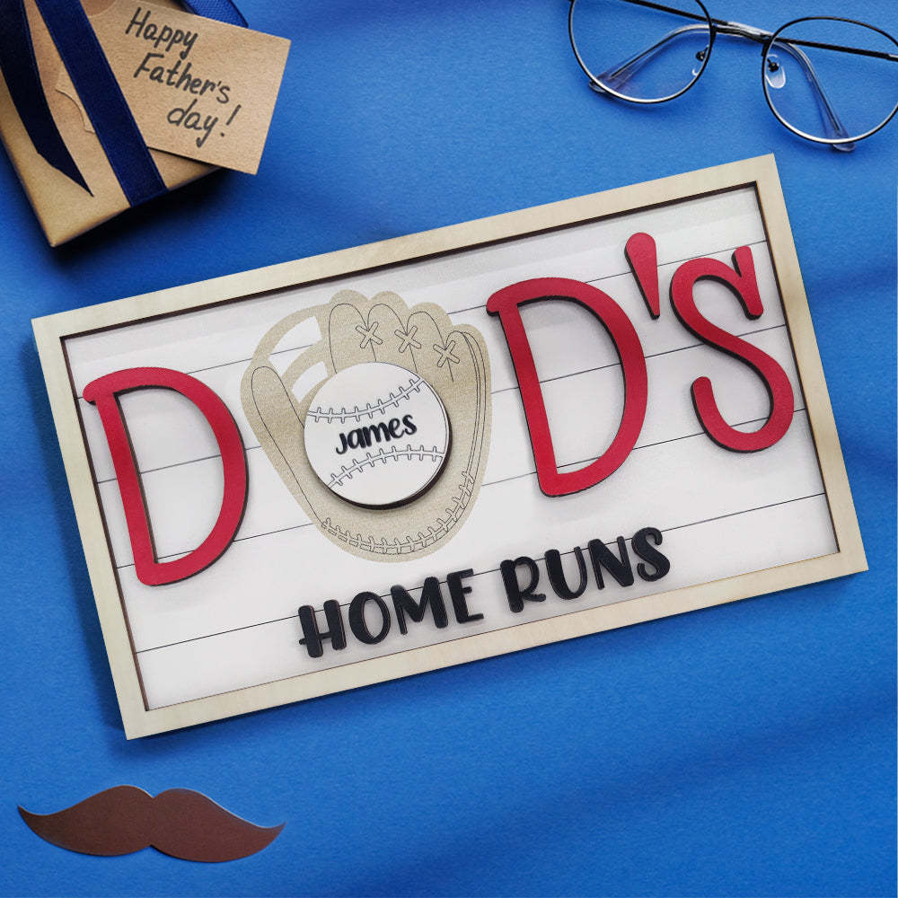 Personalized Baseball Dad Wooden Name Sign Plaque Father's Day Gift for Dad Grandpa - photomoonlamp