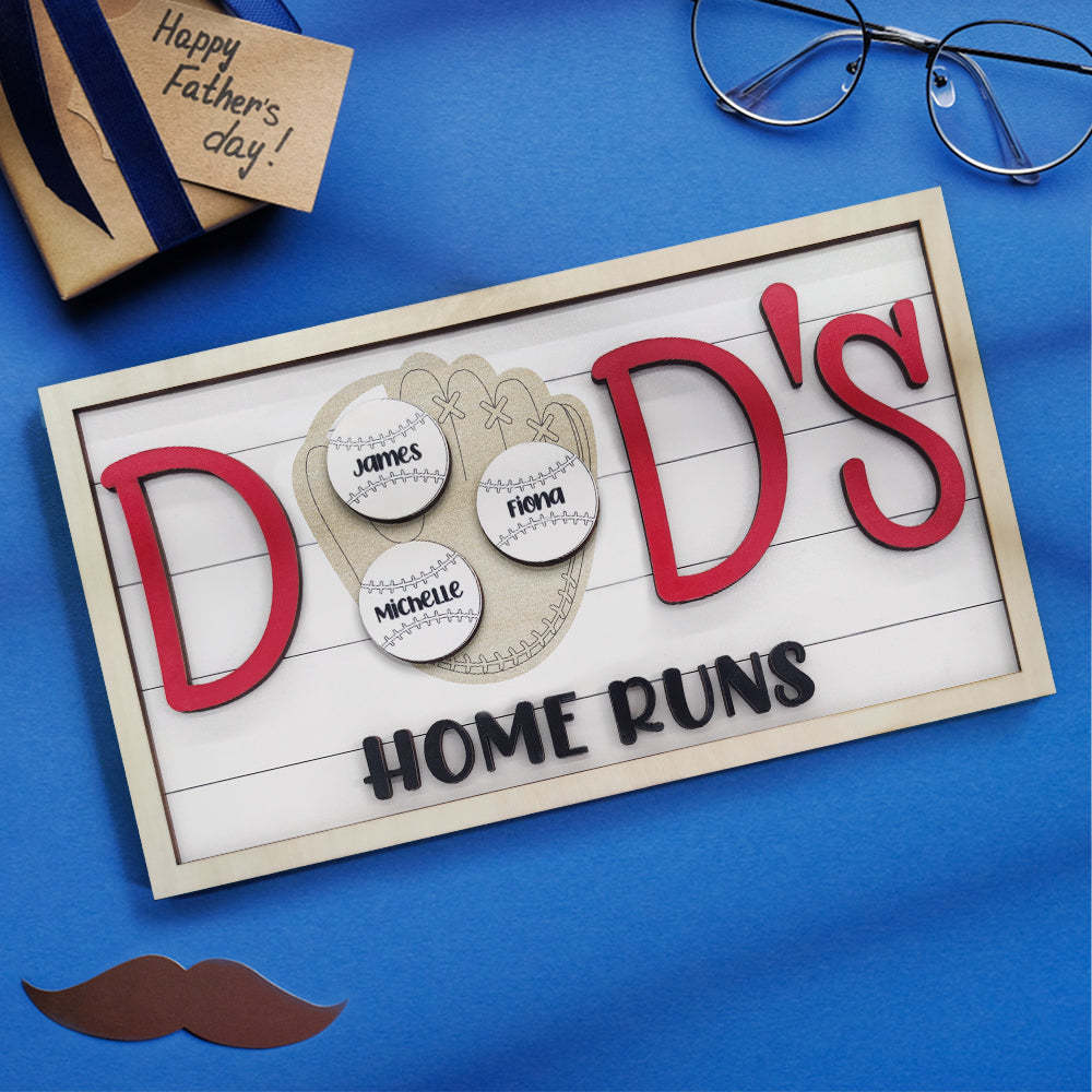 Personalized Baseball Dad Wooden Name Sign Plaque Father's Day Gift for Dad Grandpa - photomoonlamp