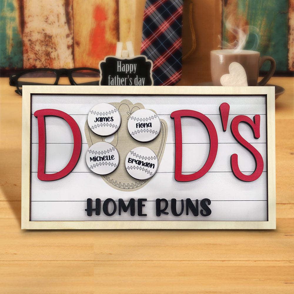 Personalized Baseball Dad Wooden Name Sign Plaque Father's Day Gift for Dad Grandpa - photomoonlamp