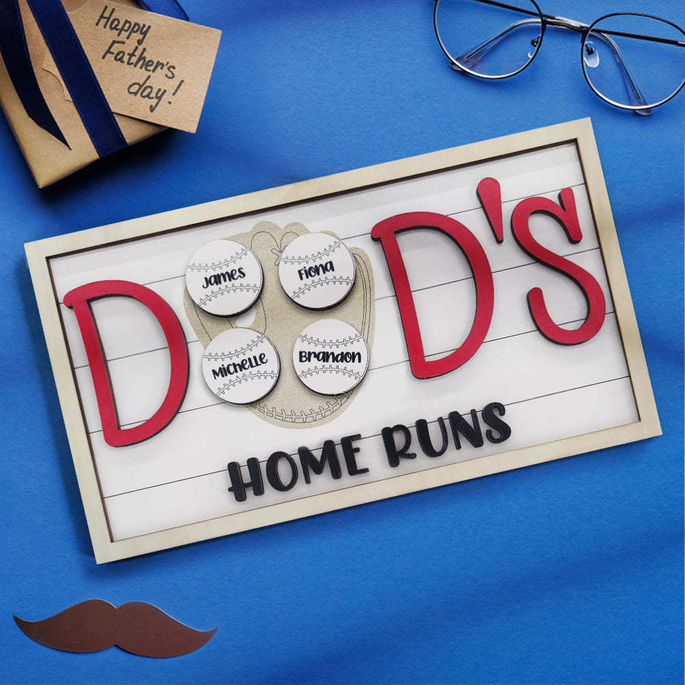 Personalized Baseball Dad Wooden Name Sign Plaque Father's Day Gift for Dad Grandpa - photomoonlamp