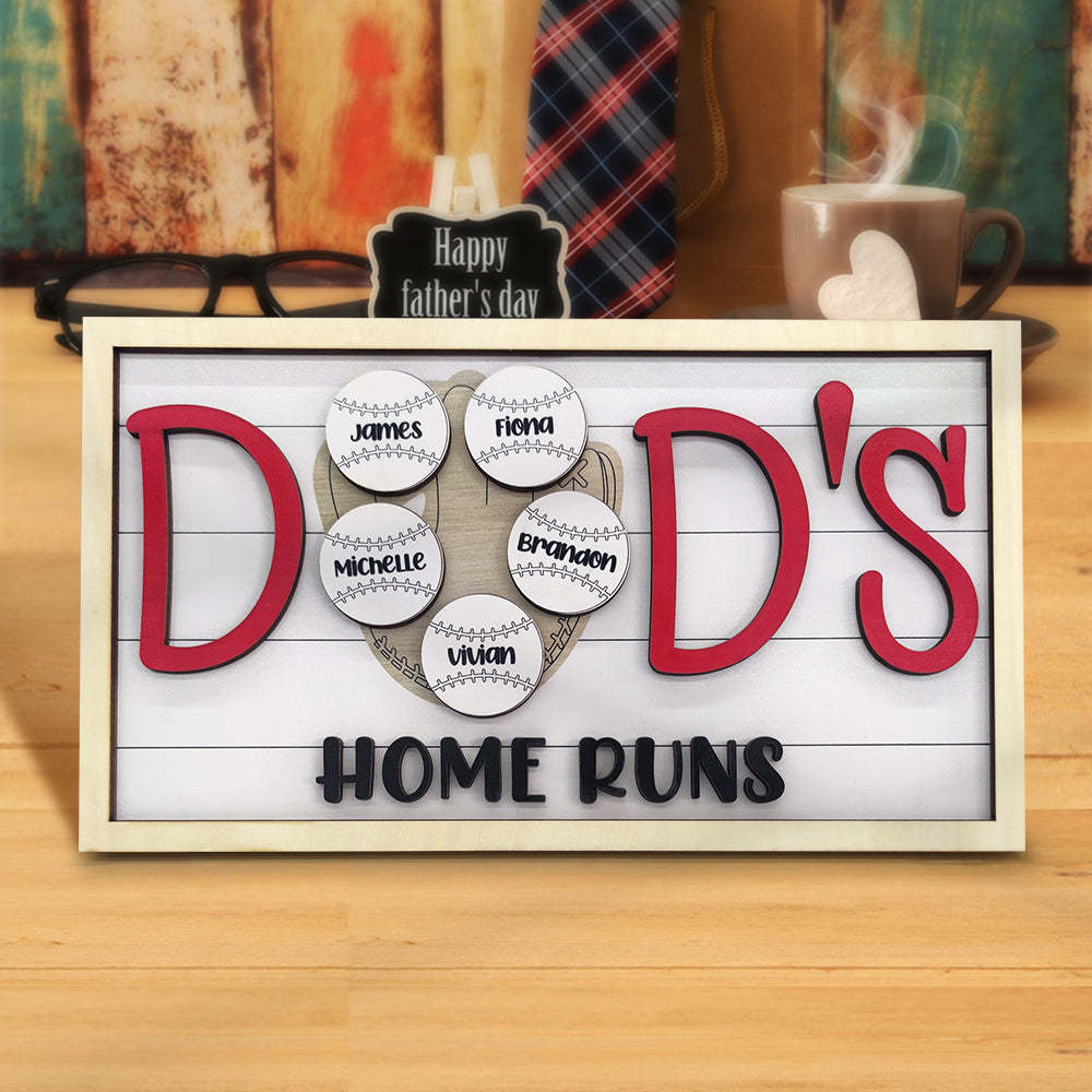 Personalized Baseball Dad Wooden Name Sign Plaque Father's Day Gift for Dad Grandpa - photomoonlamp