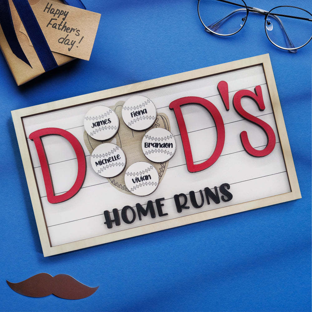 Personalized Baseball Dad Wooden Name Sign Plaque Father's Day Gift for Dad Grandpa - photomoonlamp