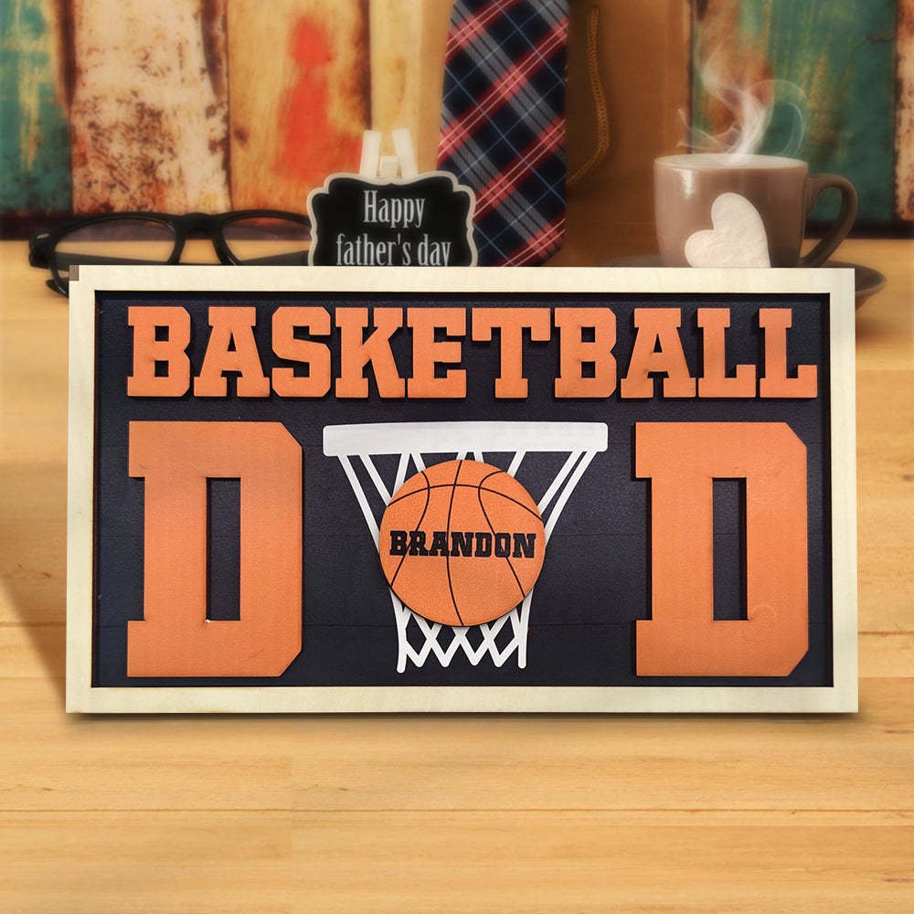 Personalized Basketball Dad Wooden Name Sign Plaque Father's Day Gift for Dad Grandpa - photomoonlamp