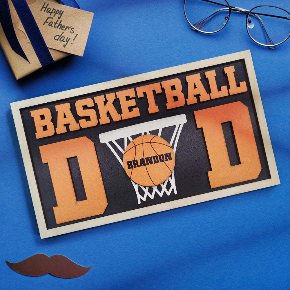 Personalized Basketball Dad Wooden Name Sign Plaque Father's Day Gift for Dad Grandpa - photomoonlamp