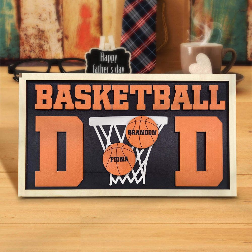 Personalized Basketball Dad Wooden Name Sign Plaque Father's Day Gift for Dad Grandpa - photomoonlamp