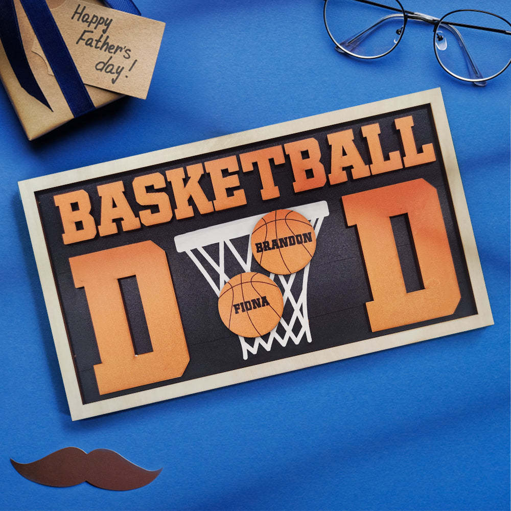 Personalized Basketball Dad Wooden Name Sign Plaque Father's Day Gift for Dad Grandpa - photomoonlamp