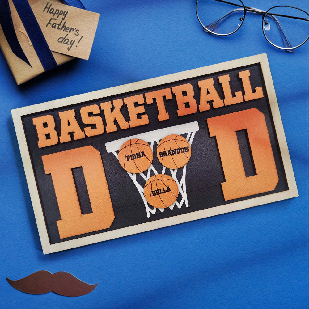 Personalized Basketball Dad Wooden Name Sign Plaque Father's Day Gift for Dad Grandpa - photomoonlamp