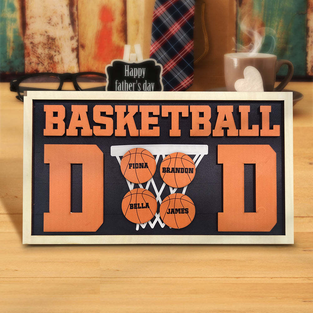 Personalized Basketball Dad Wooden Name Sign Plaque Father's Day Gift for Dad Grandpa - photomoonlamp