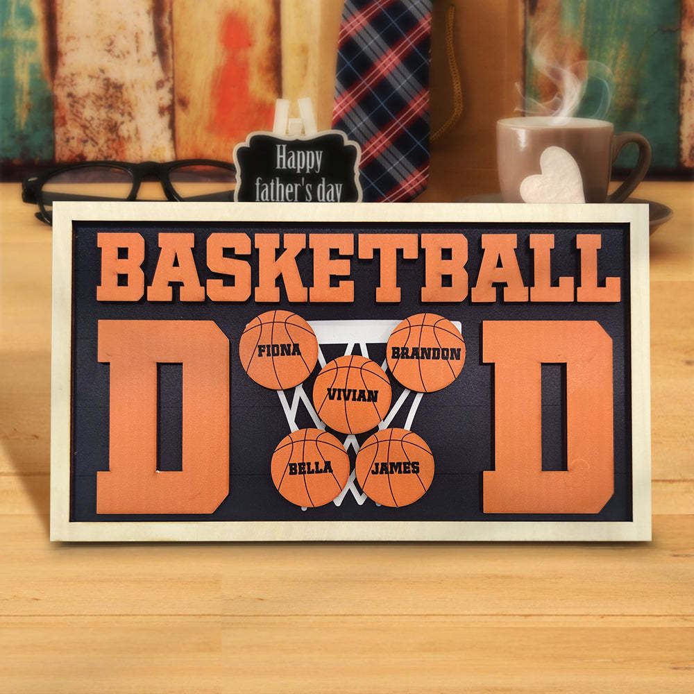 Personalized Basketball Dad Wooden Name Sign Plaque Father's Day Gift for Dad Grandpa - photomoonlamp