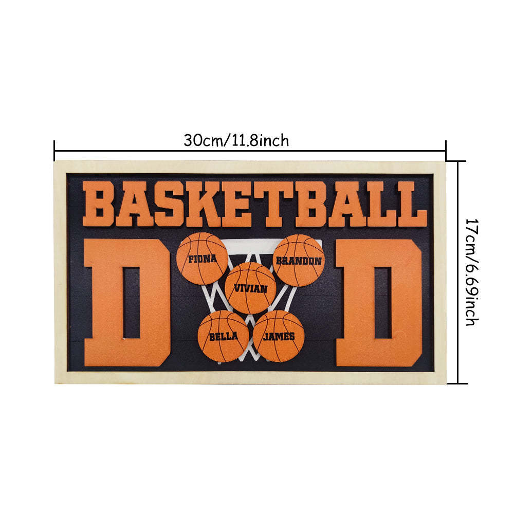 Personalized Basketball Dad Wooden Name Sign Plaque Father's Day Gift for Dad Grandpa - photomoonlamp