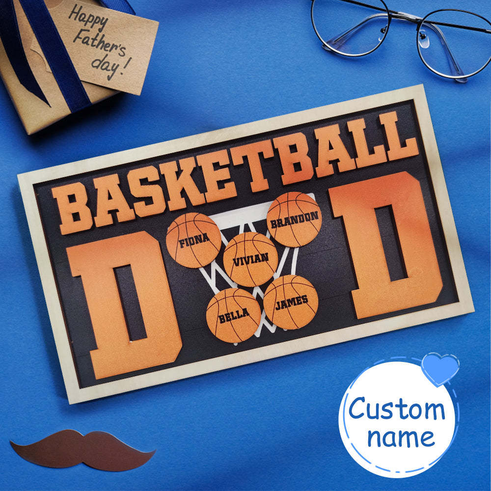 Personalized Basketball Dad Wooden Name Sign Plaque Father's Day Gift for Dad Grandpa - photomoonlamp
