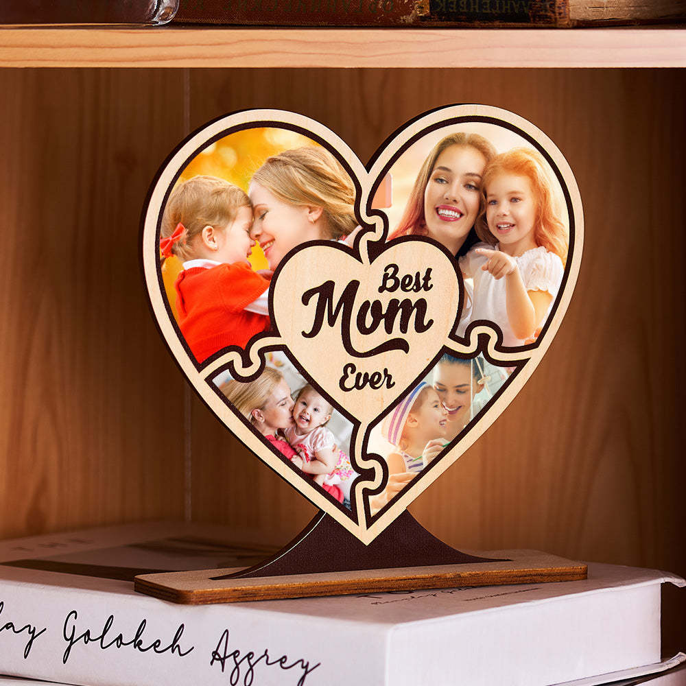 Custom Photo Ornaments Best Mom Ever Wooden Heart Gifts for Mom - photomoonlamp